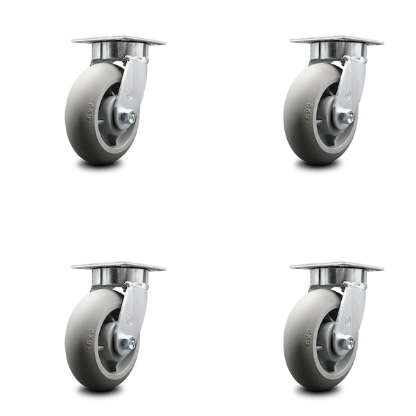 6 Inch Kingpinless Thermoplastic Rubber Wheel Swivel Top Plate Caster, 4PK